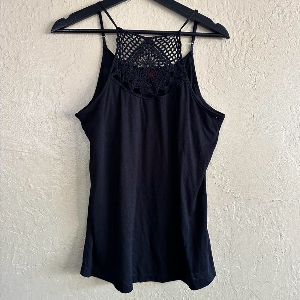 Black Crochet Yoke Women's Tank Top